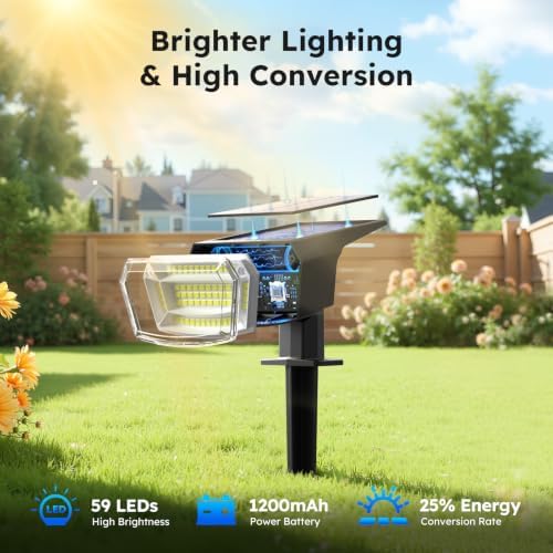 TECKNET Solar Spot Lights Outdoor Waterproof, 59 LEDs, Warm White, 4 Pack - Image 2