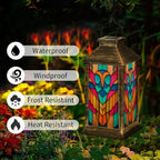 Solar Lantern Vintage Stained Glass Owl Art Outdoor Waterproof Garden Hanging Lantern Solar Powered Lighting Outside Solar Light for Patio Yard Camping, Gifts for Women Mom - Image 3