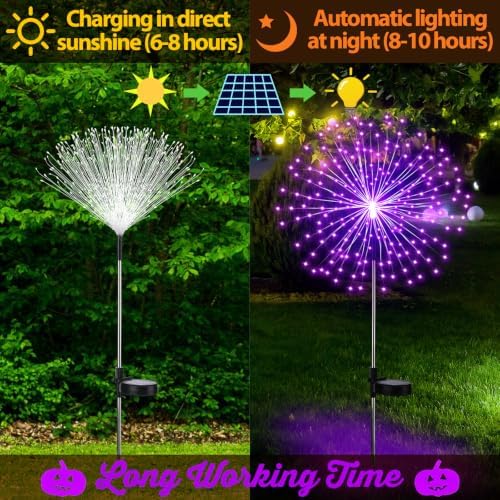 Tujoe 6 Pcs Halloween Solar Firework Stake Lights 180 LED 8 Modes - Image 3