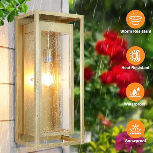 19 Inch Gold Outdoor Wall Light Fixtures, 2 Pack Porch Lights - Image 3