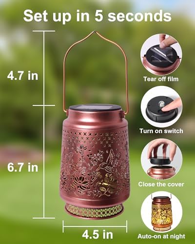 Solar Lanterns Outdoor Waterproof Hummingbird Elegant Garden Decor Birthday Gifts for Women Mom Grandma Sister Metal Hanging Solar Lights Outside Gardening Decorations for Backyard, Patio, Lawn, Porch - Image 4
