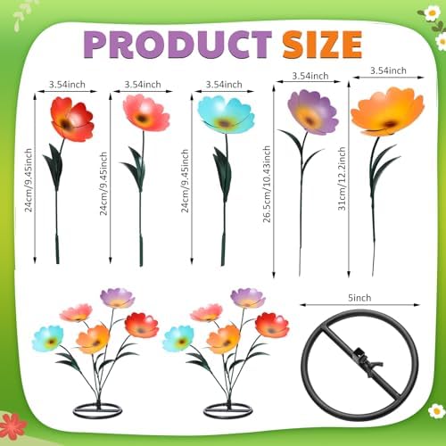 Yaocom 2 Pack Metal Flowers for Outdoor, Decorative Garden Stakes Yard Art, Outdoor Spring Garden Stake Summer Decor Bouquet of Poppy Flower Rustic Handcrafted Items for Lawn Porch Fence(Colorful) - Image 3