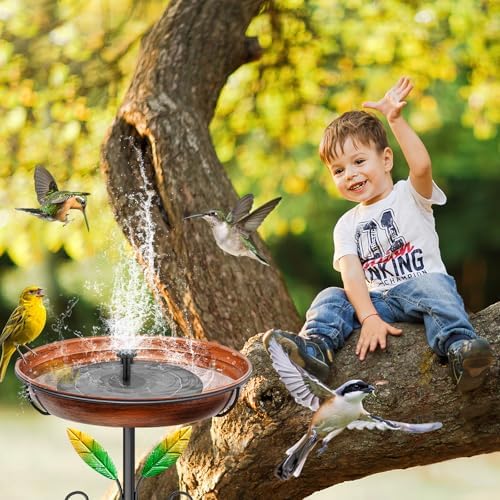 Metal Bird Bath for Outside Feeder Bowl, 38.8“ Detachable Birdbath & Birdfeeder with Hummingbird Flower Reliefs, Vintage Birds Baths for Outdoors Garden Yard Lawn Decor (Bird Retro Brown) - Image 5