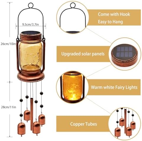 Solar Wind Chimes for Outside, Birthday Mother' s Day Gifts for Mom Women Grandma,Solar Mason Jar Wind Chime Light Unique Hanging Wind Chimes Outdoor,IP65 Waterproof, Yard Garden Terrace Courtyard - Image 3