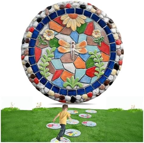 Round Garden Stepping Stones Resin Decorative Stepping Stone for Garden, 13 Inch Thicker Pavers for Garden Walkway Tread Stone Paving Stone for Yard Emulational Outdoor Lawn Decoration Stones(Style B) by Aimery