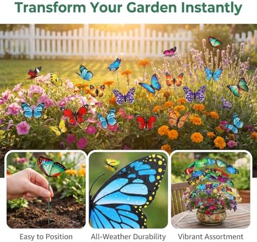 50/100/200 Pcs Butterfly Garden Stakes, 3D Artificial Butterflies for Flower Arrangements & Bouquets, Waterproof Decorative Garden Stakes for Outdoor Yard Decor (50, 5.9in) - Image 5