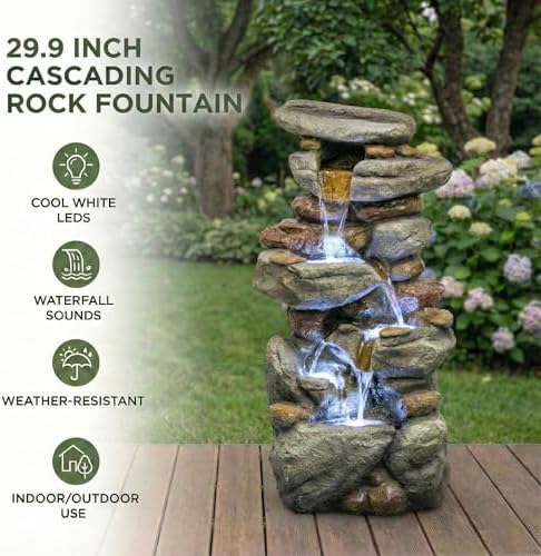 Large Outdoor Water Fountain with Lights, Rock Outdoor Fountains and Waterfalls, Garden Water Fountain for Patio Yard Backyard, Freestanding Water Feature - Image 3