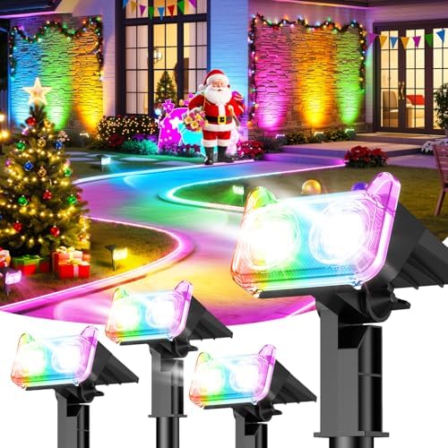 LETMY Solar Lights Outdoor Waterproof IP65, 4 Pack Solar Spot Lights Outdoor with 14 Big LEDs, 2-in-1 Wall Lights & 7 Modes Solar Landscape Spotlights for Pathway Yard Patio Decor Garden Gifts (RGB) by Letmy