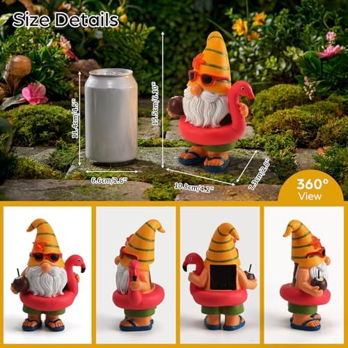 Lavezee Garden Gnome Statue Outdoor Decor, Solar Gnomes with Flamingo Figurine for Garden, Patio, Yard Decor, Summer Pool Party - Image 2