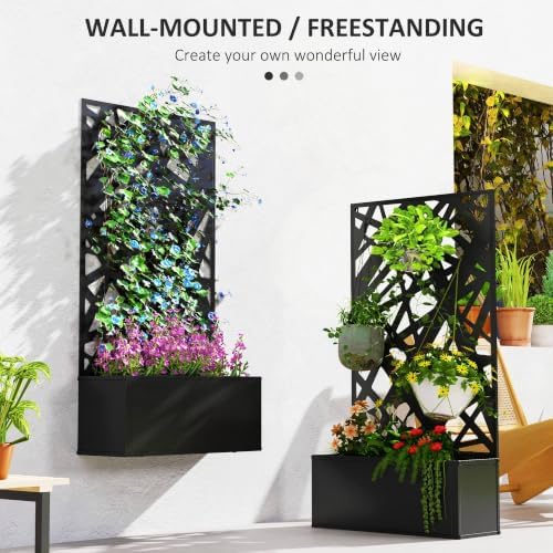 Outsunny Metal Raised Garden Bed with Trellis, Irregular Line Cut-Outs - Image 3