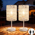 Boho Cordless Outdoor Table Lamps, Rechargeable Battery Operated Rattan Table Lamps, Stepless Dimmable, for Covered Patio, Porch, Gazebo, Living Room, Bedroom Decor- Set of 2 (Ivory White) by ALLFORTUNE