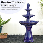 Glitzhome Water Fountain Outdoor Floor-Stand Fountain with LED Light & Pump Oversized 3 Tier Ceramic Cobalt Blue Patio Fountains and Waterfalls Outdoor Yard Fountains for Lawn Garden Backyard - Image 5