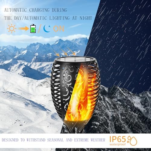 I-SHUNFA 96 LED Outdoor Waterproof Solar Torch Lights with 3 Modes—Flickering Flame, Fade Effect, or Full Brightness! Automatic On/Off Landscape Decorations and Security Lights - Image 5
