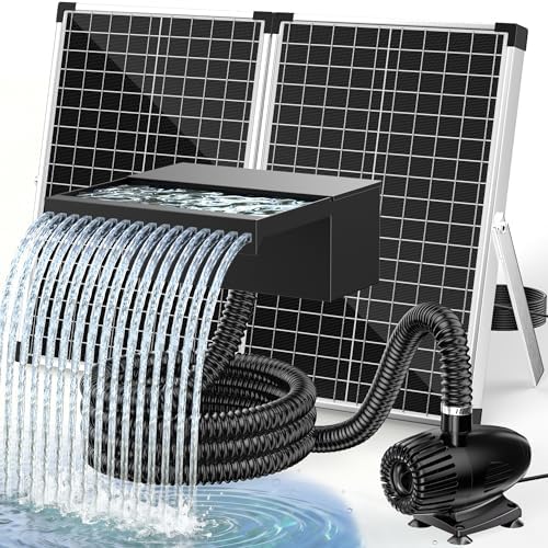 POPOSOAP 70W Solar Pond Waterfall Spillway with Pond Pump, Pond Spillway with 304 Stainless Steel & Filtration System & 9.8FT Tube for Pond Fountain Waterfall Garden Water Features-P5703S by POPOSOAP