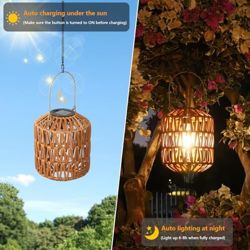 2 Pack Solar Lanterns Outdoor Waterproof, Rattan Solar Lights for Yard, Outdoor Garden Lights, Hanging Lanterns Decorative Birthday Gifts for Mom Grandma, Outdoor Lanterns for Porch Patio Pathway - Image 4