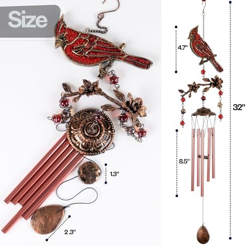 Wind Chimes for Outside, Wind Chimes Outdoor Clearance, Soothing Tones Outdoors, Cardinal Wind Chime, Memorial, Sympathy Gift, Patio, Porch, Home Décor, Modern, Art Décor, Bronze (32" Cardinal) - Image 2