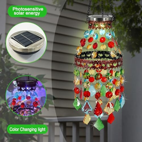 Hanging Solar Lantern Outdoor Chandelier,2 Tier Acrylic Crystal Wind Chimes - Image 5