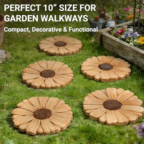 Heavy Duty Concrete Stepping Stone 10 Inch Daisy Design, Non Slip Garden Pathway Stone for Outdoor Walkway Yard Patio Lawn Fall Garden(Orange) - Image 4