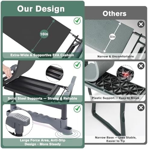 Garden Kneeler and Seat - Extra Wide Thick EVA Pad, Heavy Duty Foldable Garden Bench Holds 350lbs, 2-in-1 Gardening Stool with Detachable Tool Bags, Gardening Gifts for Women, Men & Seniors - Image 5