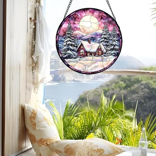 Snow and Moon Stained Glass Window Hanging Suncatcher Gift for Women 9.8" - Image 4