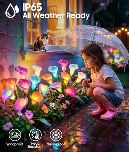 KOOPER Solar Calla Lily Lights Outdoor, 8 Pack, 40 Flower, Color Changing - Image 5