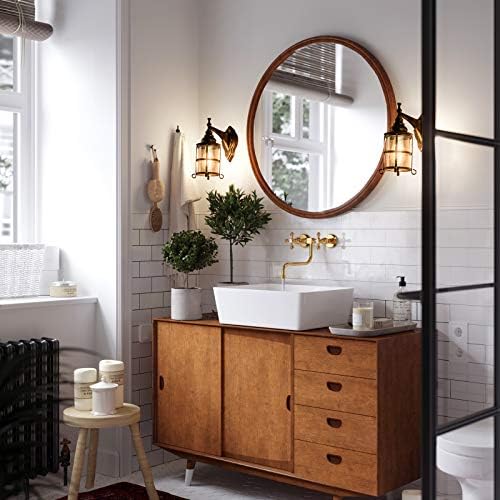 Rustic Amber Glass Wall Sconce 1-Pack, Bronze Brushed, Vintage Farmhouse Lamp Porch Lighting Waterproof Retro Lamp for Indoor Bedroom Living Room Outdoor（NO Bulb） - Image 4