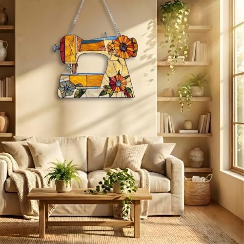 Floral Sewing Machine Acrylic Suncatcher 8 Inches, Fall Decoration Indoor Outdoor, Bedroom Porch Decor, Stained Glass Effect Window Hanging, Quilting Room Decor, Seamstress Gift for Her - Image 6