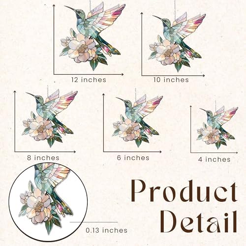 Floral Hummingbird Acrylic Suncatcher Size 10 inches, Boho Stained Glass Effect Window Hanging Ornament, Garden Decor, Gift for Mother's Day - Image 3