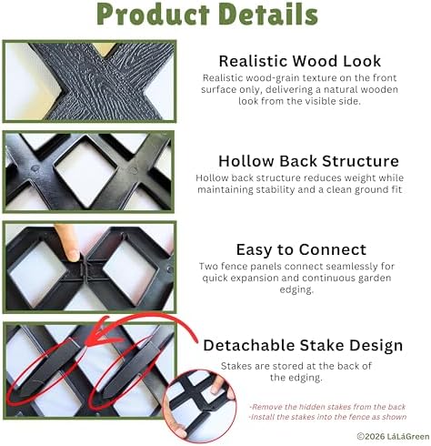 LaLaGreen Garden Edging Border (23x8.5in, 10 Pack) Black Plastic Fence - Image 3