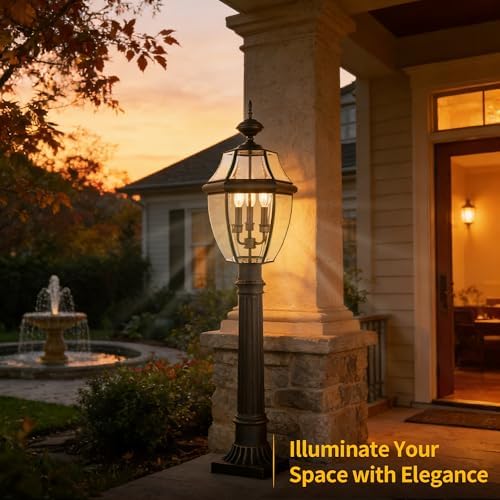 Kalium Outdoor Post Lights, 3 Light Lamp Post Light Fixture Hardwired with Clear Beveled Glass, 23" Large Waterproof Lamp Pillar Fixtures for Yard Pathway Porch Patio 60W Matte Black - Image 2