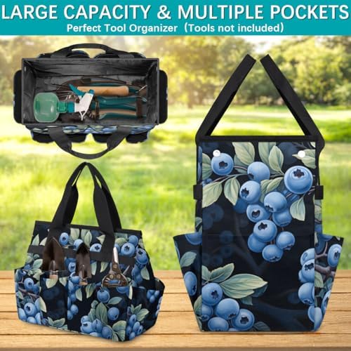 Fruits Blueberry Garden Tool Bag Tote for Men Women Multiple Pockets Wide Mouth Heavy Duty Waterproof Tool Organizer Bag for Outdoor Lawn Yard Portable Gardening Storage With Elasticbands - Image 3