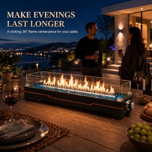 Grisun 36" Tabletop Fire Pit with Glass Wind Guards for Patio and Camping - Image 2