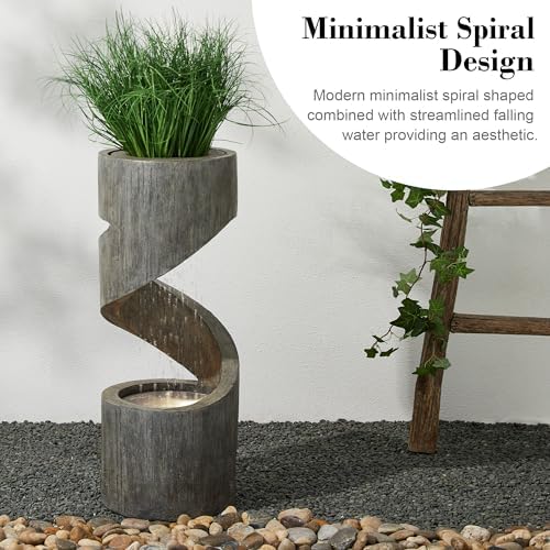Glitzhome Outdoor Fountain with LED Light, Spiral Water Fountain Outdoor with Stone Planter, Modern Curved Waterfall Fountains Water Feature for Garden Patio, 31.3”H - Image 6