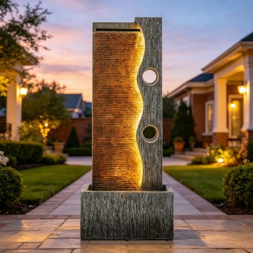 AUTODAYA 39" Zen Faux Slate Outdoor Fountain LED Cascading Waterfall by Unknown