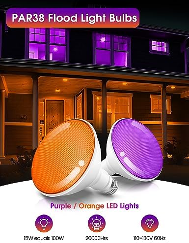 Fulighture Orange and Purple Flood Light Bulbs Outdoor 4 Pack,PAR38 Bulbs - Image 2