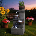 Outdoor Water Fountain with LED Lights, 24" Tall 4-Tier Cascading Waterfall Fountain for Patio Garden Yard Porch Backyard, Resin Outdoor Water Feature Decor by MakensGardenSupply