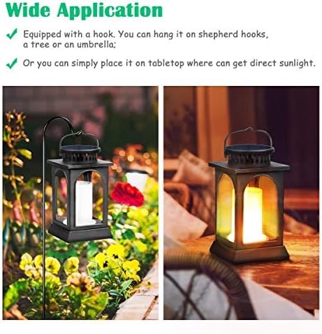 TomCare Flickering Flame Solar Lights Outdoor Metal Hanging Lantern, 2 Pack - Image 5