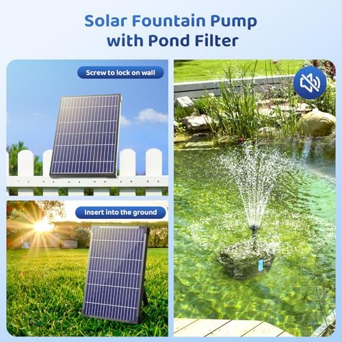 Antfraer 12W Solar Fountain Pump & Pond Filter Kit – Integrated Filtration System with 4 Nozzles, 6.6FT PVC Tubing Pond Filter for Outdoor Ponds, Gardens, Waterfalls, Fountains - Image 6