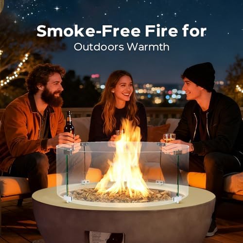 31.5inch Round Propane Fire Pit Table with Tank Cover Wind Guard - Image 2