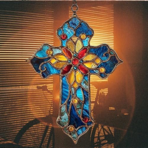 Mosaic Style Christian Cross Tiffany Effect Acrylic Suncatcher - Image 7