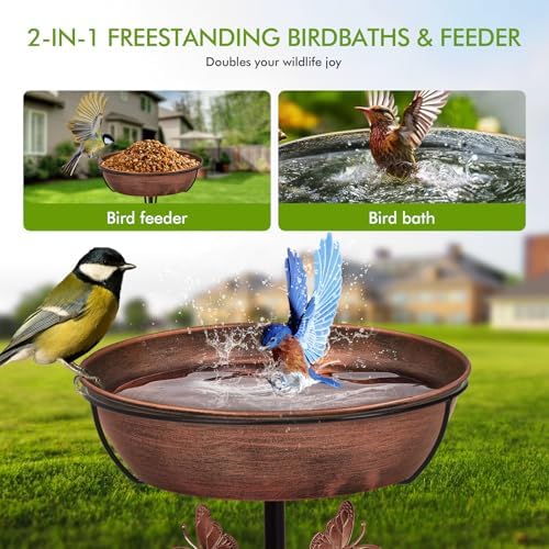 Metal Bird Bath Feeder for Outside – 3.14’’ Deep Birdbaths Bowl with Stable Stake & Upgraded 5-Pronged Base, 13’’ Dia Freestanding for Garden Yard Lawn Decor, 44’’ Tall Easy Clean 1.5 Gallon - Image 4