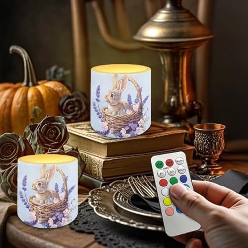 Easter Day Flameless Candles with Remote Battery Operated Candles with Timer 4 Pcs Purple Floral Easter Bunny Flameless Pillar Tea Lights for Patio Porch Home Decorations - Image 4