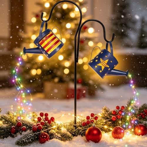 DDQ Solar Watering Can Lights, Warm White/Color LED with Shepherd Hook, IP65 Waterproof Metal Garden Decor, Auto On/Off for Patio Backyard for Mom Birthday Christmas by Unknown