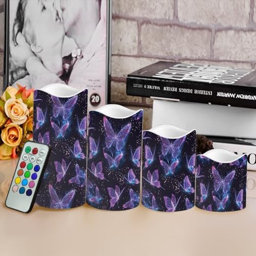 Purple Butterfly Flameless Candles with Remote Timer Battery Powered LED Candles Color Changing Pillar Electric Fake Candles Bulk for Indoor Set of 4 - Image 4