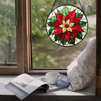Red Poinsettia Stained Glass Window Hanging Suncatcher Gifts for Women 9.8" - Image 4