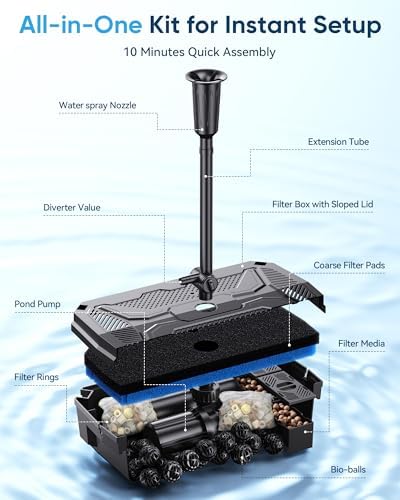 Antfraer Solar Pond Filter & 1600GPH Pump Kit, 120W Foldable Solar Panel with 3-Stage Filtration, Dual Mode Fountain & Waterfall Pond Filter for Outdoor Ponds, Fish Ponds, Garden Water Features - Image 4