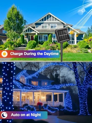4 Pack Solar Christmas Lights Outdoor Waterproof, 132FT 400LED Solar String Lights Green Wire Fairy Lights, Solar Twinkle Lights with 8 Lighting Modes for Xmas Garden Decorations (Blue) - Image 3