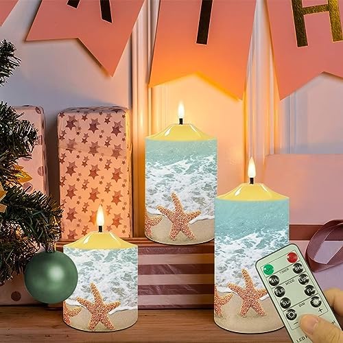 Cozeyat Flickering Flameless Candles with Remote Summer Beach Starfish Scenery Design LED Tea Lights 3 Pack, Candles Battery Operated Pillar LED Candles Table Centerpiece - Image 5