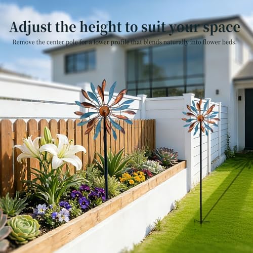 Copper Teal Petal 360° Metal Wind Spinners Outdoor, 56.7" H - Image 3