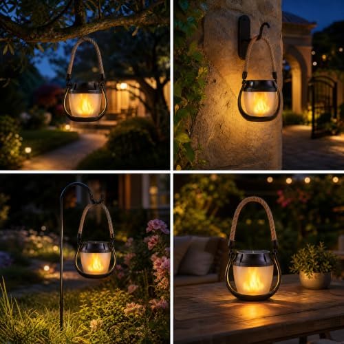 Solar Lanterns Outdoor Waterproof 4-Pack, Flickering Flame Effect - Image 7